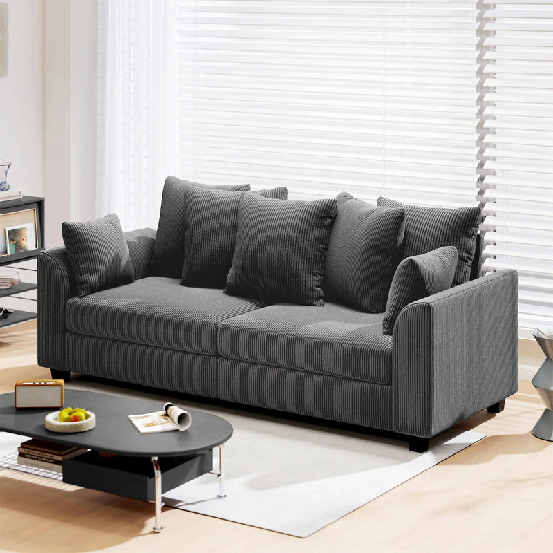 Pending - Aosom Homcom Corduroy Modern Upholstered Sofa with Curved Armrests and 8 Removable Pillows - Available in 2 Colours