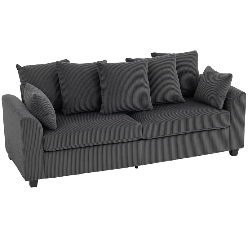 Pending - Aosom Homcom Corduroy Modern Upholstered Sofa with Curved Armrests and 8 Removable Pillows - Available in 2 Colours