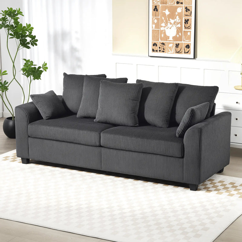 Pending - Aosom Homcom Corduroy Modern Upholstered Sofa with Curved Armrests and 8 Removable Pillows - Available in 2 Colours