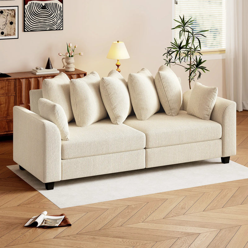 Pending - Aosom Homcom Corduroy Modern Upholstered Sofa with Curved Armrests and 8 Removable Pillows - Available in 2 Colours