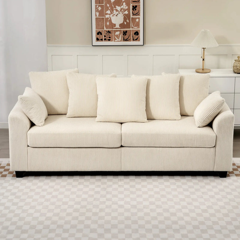 Pending - Aosom Homcom Corduroy Modern Upholstered Sofa with Curved Armrests and 8 Removable Pillows - Available in 2 Colours