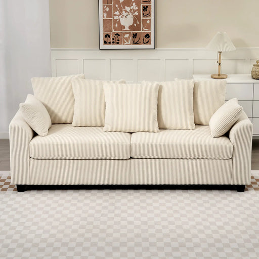 Pending - Aosom Homcom Corduroy Modern Upholstered Sofa with Curved Armrests and 8 Removable Pillows - Available in 2 Colours