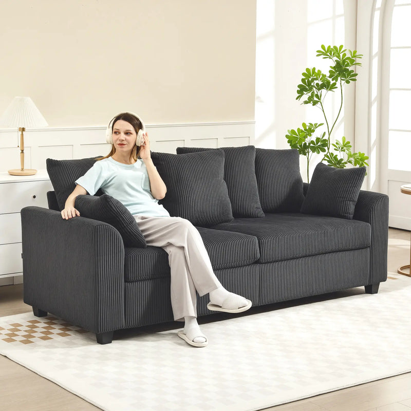 Pending - Aosom Homcom Corduroy Modern Upholstered Sofa with Curved Armrests and 8 Removable Pillows - Available in 2 Colours