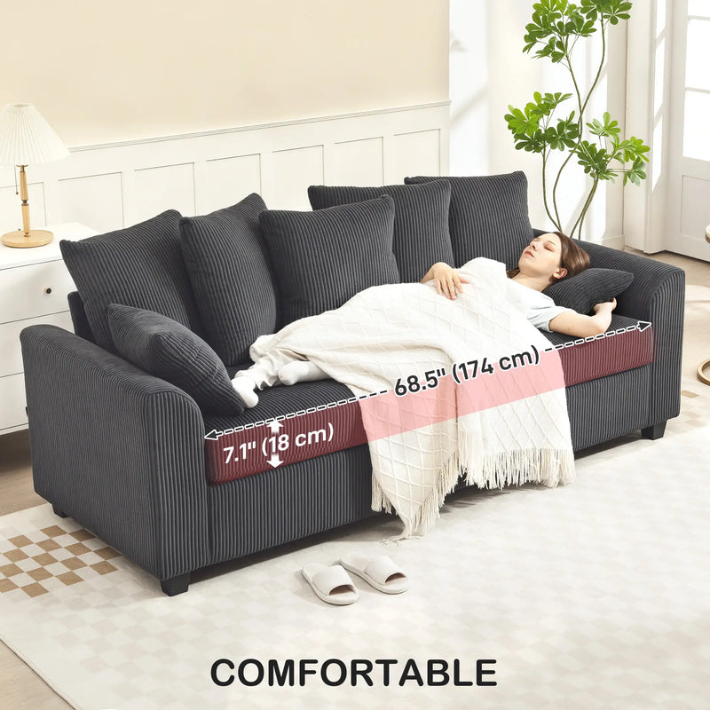 Pending - Aosom Homcom Corduroy Modern Upholstered Sofa with Curved Armrests and 8 Removable Pillows - Available in 2 Colours