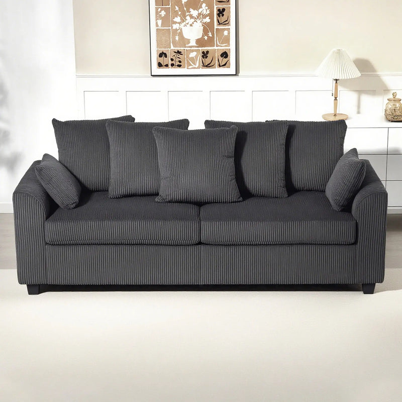 Pending - Aosom Homcom Corduroy Modern Upholstered Sofa with Curved Armrests and 8 Removable Pillows - Available in 2 Colours