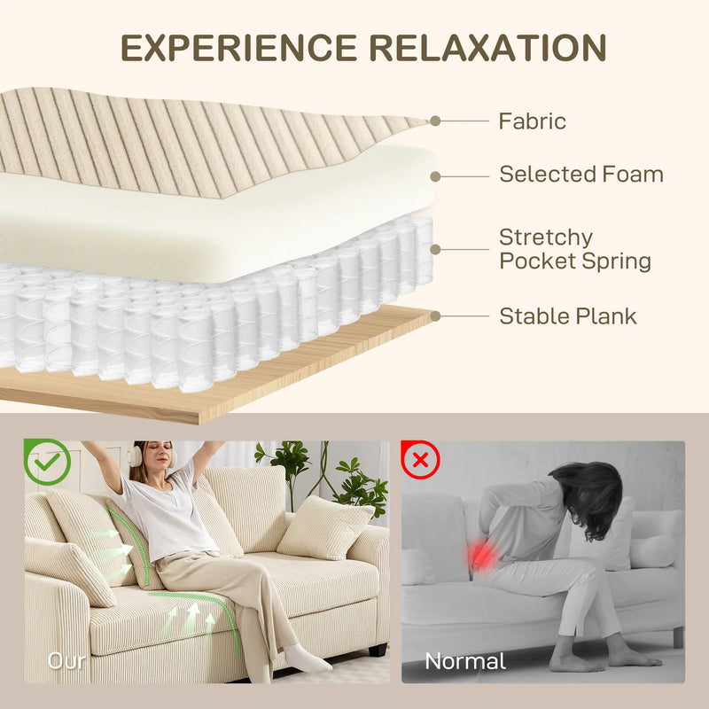 Pending - Aosom Homcom Corduroy Modern Upholstered Sofa with Curved Armrests and 8 Removable Pillows - Available in 2 Colours