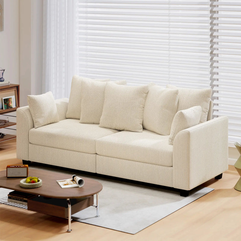 Pending - Aosom Homcom Corduroy Modern Upholstered Sofa with Curved Armrests and 8 Removable Pillows - Available in 2 Colours