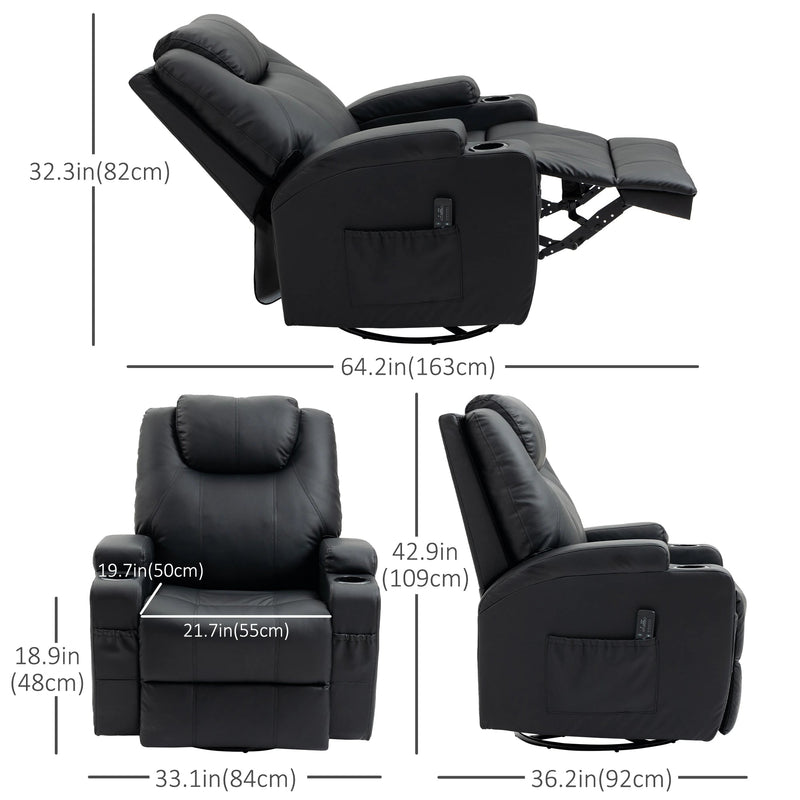Pending - Aosom Homcom Faux Leather Recliner Chair with Massage, Vibration, Muti-Function Padded Sofa Chair with Remote Control, 360 Degree Swivel Seat with Dual Cup Holders, Black