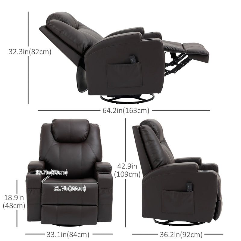 Pending - Aosom Homcom Faux Leather Recliner Chair with Massage, Vibration, Muti-Function Padded Sofa Chair with Remote Control, 360 Degree Swivel Seat with Dual Cup Holders, Black