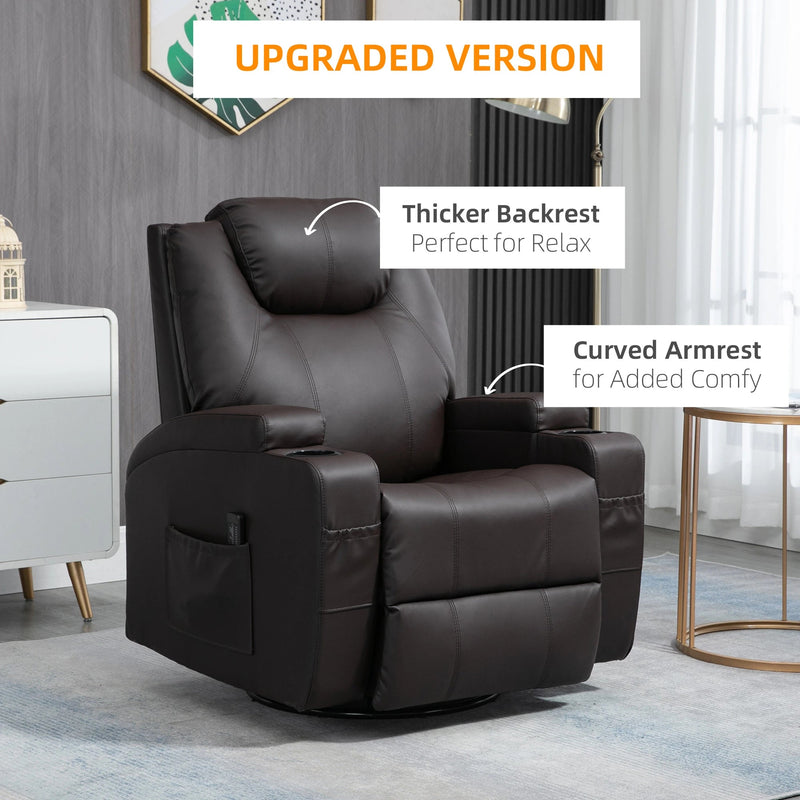 Pending - Aosom Homcom Faux Leather Recliner Chair with Massage, Vibration, Muti-Function Padded Sofa Chair with Remote Control, 360 Degree Swivel Seat with Dual Cup Holders, Black