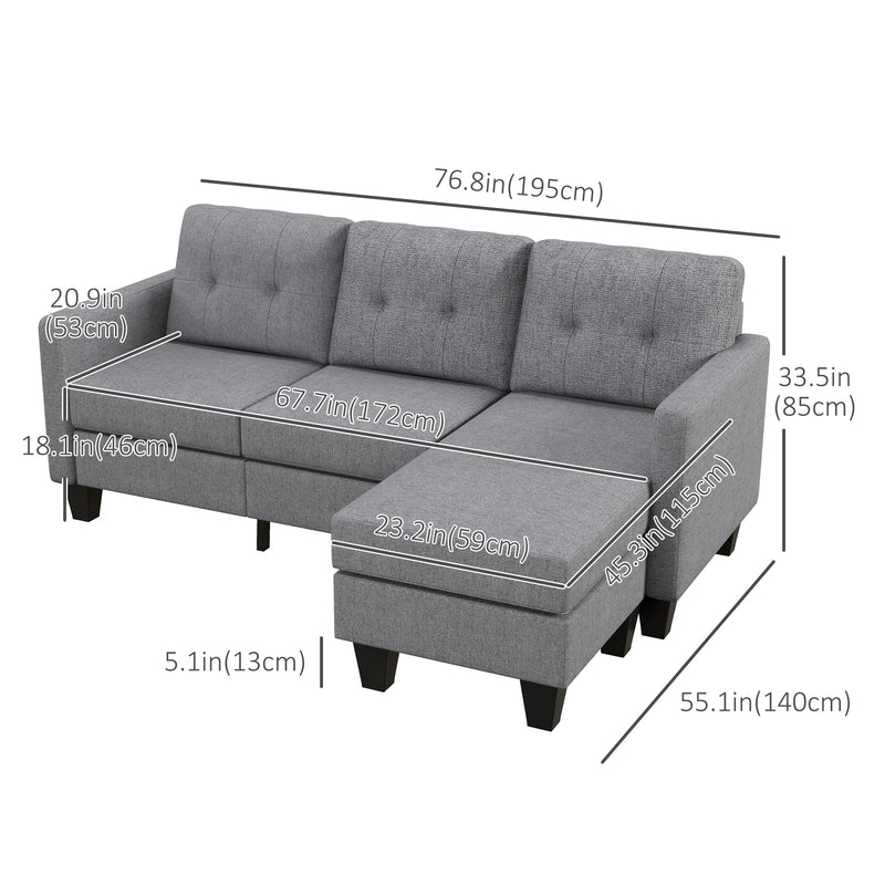 Pending - Aosom Homcom L-Shaped Sofa 3 Seater Couch with Switchable Ottoman, Corner Sofa with Thick Padded Cushion - Available in 2 Colours