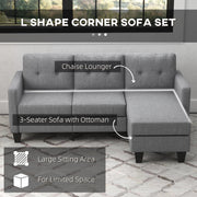 Pending - Aosom Homcom L-Shaped Sofa 3 Seater Couch with Switchable Ottoman, Corner Sofa with Thick Padded Cushion - Available in 2 Colours