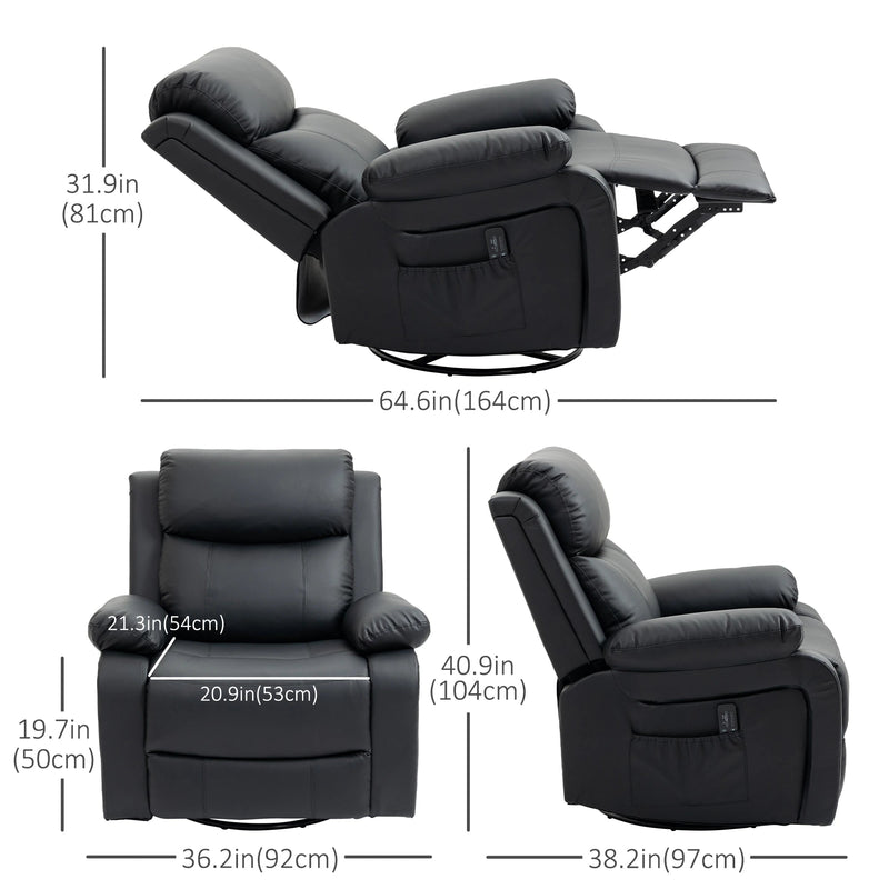 Pending - Aosom Homcom Pu Leather Reclining Chair with Vibration Massage Recliner, Swivel Base, Rocking Function, Remote Control - Available in 4 Colours