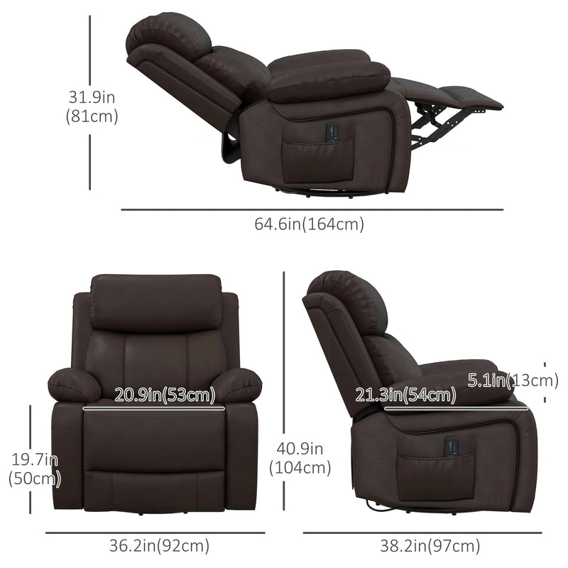 Pending - Aosom Homcom Pu Leather Reclining Chair with Vibration Massage Recliner, Swivel Base, Rocking Function, Remote Control - Available in 4 Colours