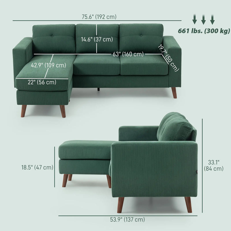 Pending - Aosom Homcom Upholstered L-Shaped Sectional Sofa with Reversible Chaise - Available in 3 Colours