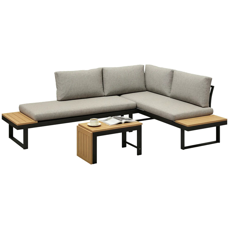Pending - Aosom Light Grey Outsunny 3 Pieces Aluminum Corner Patio Set with 2 Loveseats and Coffee Table - Available in 2 Colours