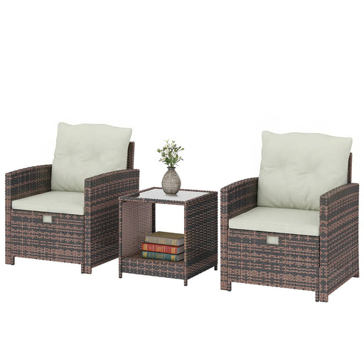 Pending - Aosom Mixed Brown / Cream White / Black Outsunny 5-Piece Wicker Patio Furniture Set w/ Chairs, Ottomans, 2-Tier Glass Coffee Table and Cushions - Available in 6 Colours