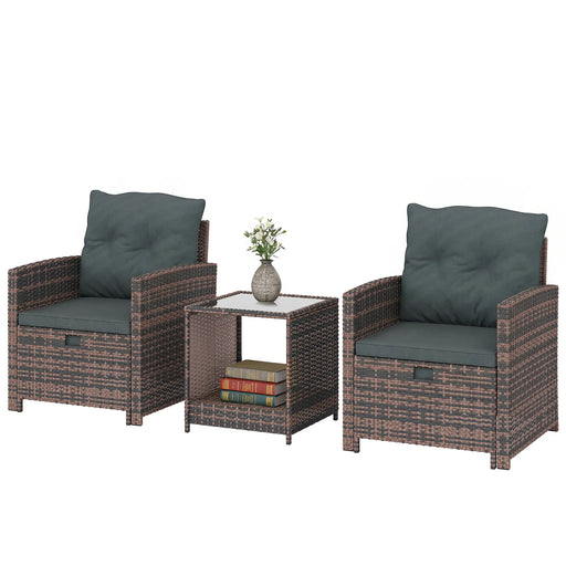 Pending - Aosom Mixed Brown / Dark Grey / Black Outsunny 5-Piece Wicker Patio Furniture Set w/ Chairs, Ottomans, 2-Tier Glass Coffee Table and Cushions - Available in 6 Colours