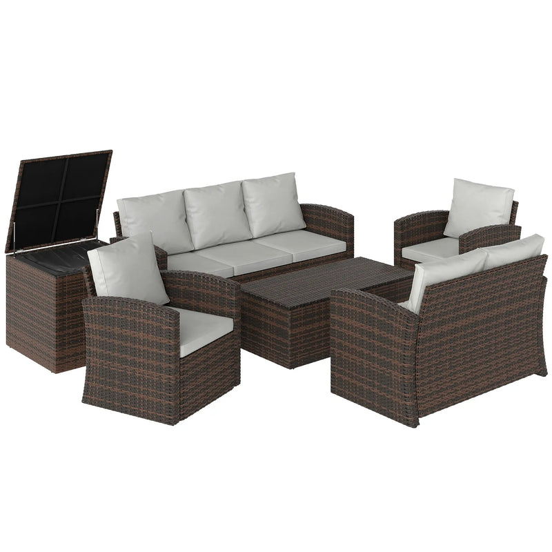 Pending - Aosom Mixed Brown Rattan / Cream White Cushion Outsunny 6 Pieces Wicker Rattan Patio Furniture Set - Available in 4 Colours