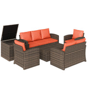 Pending - Aosom Mixed Brown Rattan / Orange Cushion Outsunny 6 Pieces Wicker Rattan Patio Furniture Set - Available in 4 Colours