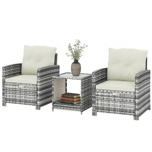 Pending - Aosom Mixed Grey / Cream White / Black Outsunny 5-Piece Wicker Patio Furniture Set w/ Chairs, Ottomans, 2-Tier Glass Coffee Table and Cushions - Available in 6 Colours