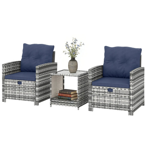 Pending - Aosom Mixed Grey / Dark Blue / Black Outsunny 5-Piece Wicker Patio Furniture Set w/ Chairs, Ottomans, 2-Tier Glass Coffee Table and Cushions - Available in 6 Colours
