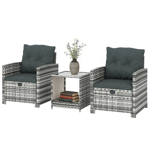 Pending - Aosom Mixed Grey / Dark Grey / Black Outsunny 5-Piece Wicker Patio Furniture Set w/ Chairs, Ottomans, 2-Tier Glass Coffee Table and Cushions - Available in 6 Colours
