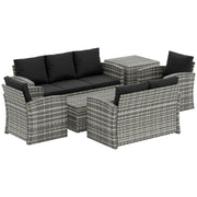 Pending - Aosom Mixed Grey Rattan / Black Cushion Outsunny 6 Pieces Wicker Rattan Patio Furniture Set - Available in 4 Colours