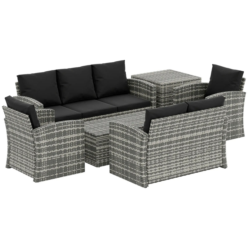 Pending - Aosom Mixed Grey Rattan / Black Cushion Outsunny 6 Pieces Wicker Rattan Patio Furniture Set - Available in 4 Colours