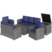 Pending - Aosom Mixed Grey Rattan / Navy Blue Cushion Outsunny 6 Pieces Wicker Rattan Patio Furniture Set - Available in 4 Colours