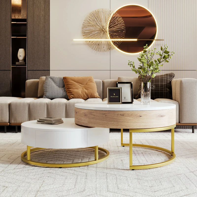 Pending - Aosom Modern Round Lift-Top Nesting Coffee Tables with Hydraulic Lifting System - Available in 2 Colours