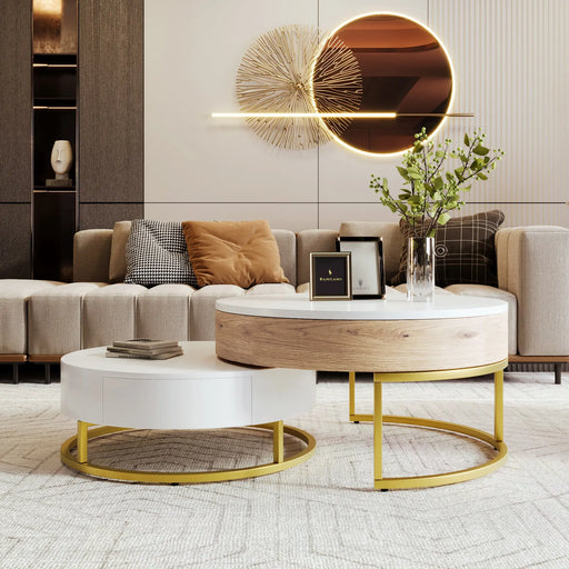 Pending - Aosom Modern Round Lift-Top Nesting Coffee Tables with Hydraulic Lifting System - Available in 2 Colours