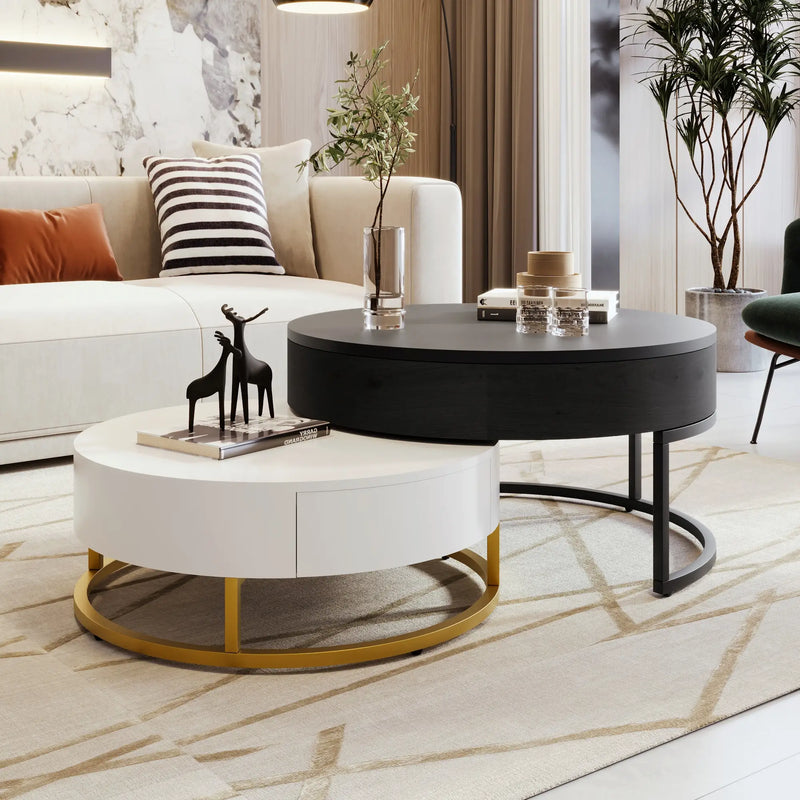 Pending - Aosom Modern Round Lift-Top Nesting Coffee Tables with Hydraulic Lifting System - Available in 2 Colours