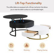Pending - Aosom Modern Round Lift-Top Nesting Coffee Tables with Hydraulic Lifting System - Available in 2 Colours