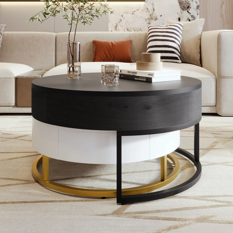 Pending - Aosom Modern Round Lift-Top Nesting Coffee Tables with Hydraulic Lifting System - Available in 2 Colours