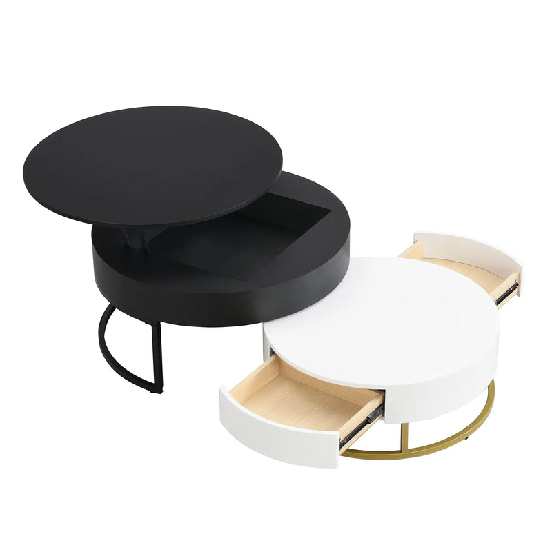 Pending - Aosom Modern Round Lift-Top Nesting Coffee Tables with Hydraulic Lifting System - Available in 2 Colours