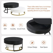 Pending - Aosom Modern Round Lift-Top Nesting Coffee Tables with Hydraulic Lifting System - Available in 2 Colours