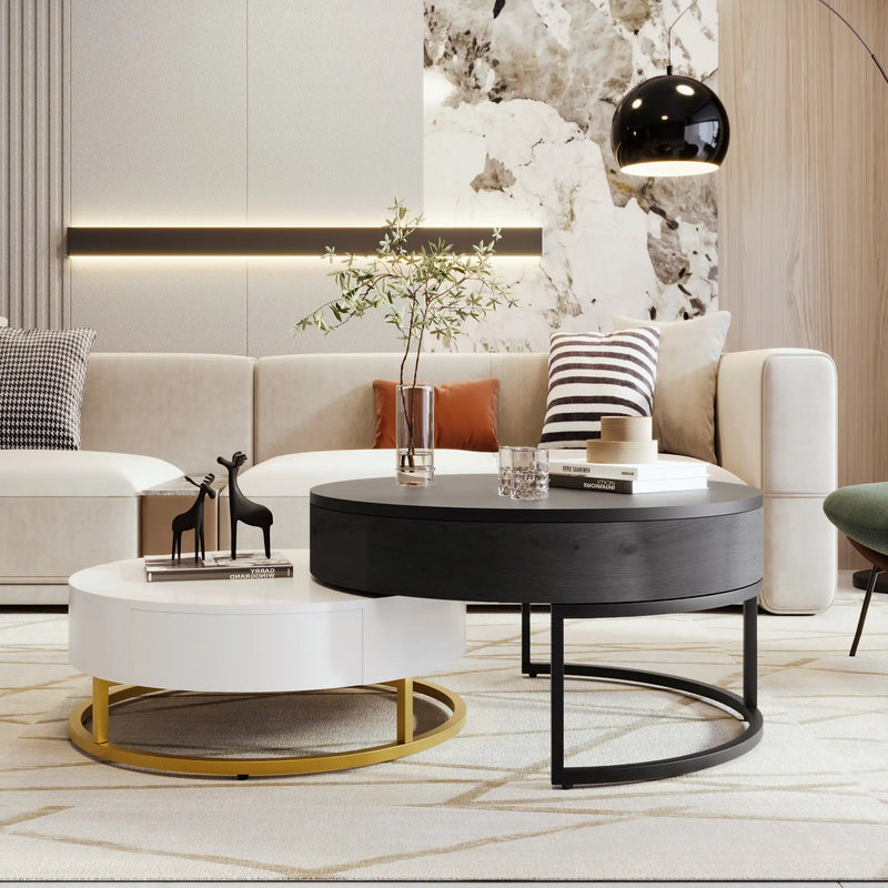 Pending - Aosom Modern Round Lift-Top Nesting Coffee Tables with Hydraulic Lifting System - Available in 2 Colours