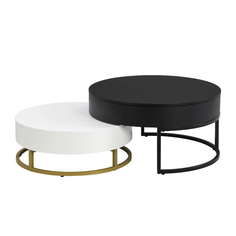 Pending - Aosom Modern Round Lift-Top Nesting Coffee Tables with Hydraulic Lifting System - Available in 2 Colours