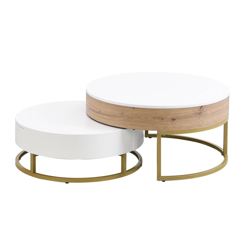 Pending - Aosom Modern Round Lift-Top Nesting Coffee Tables with Hydraulic Lifting System - Available in 2 Colours