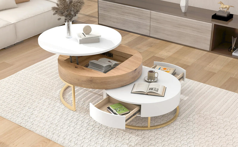 Pending - Aosom Modern Round Lift-Top Nesting Coffee Tables with Hydraulic Lifting System - Available in 2 Colours
