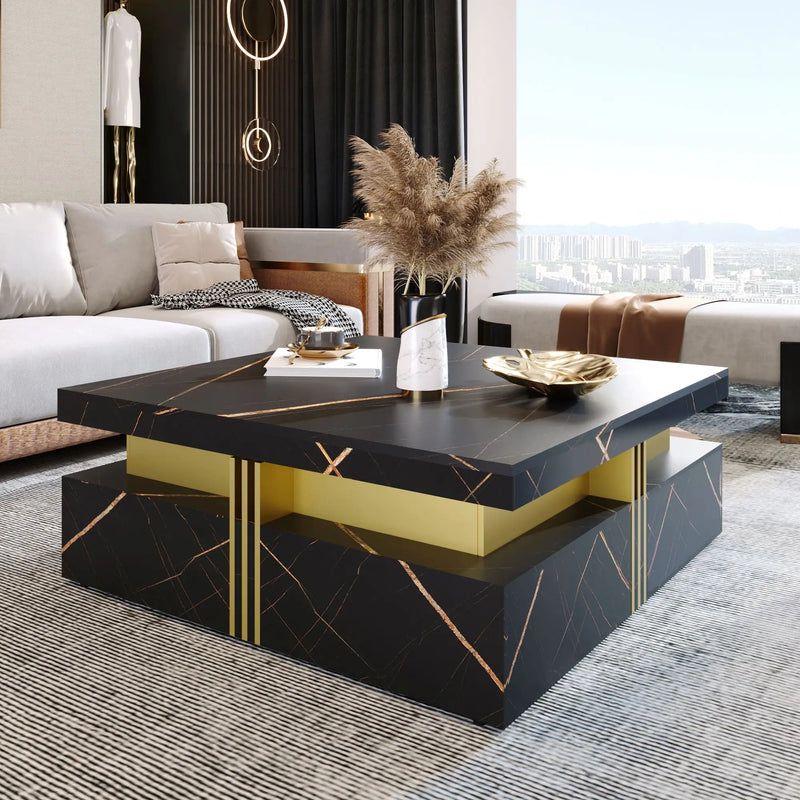 Pending - Aosom Modern Square Storage Coffee Table with 4 Drawers - Available in 2 Colours