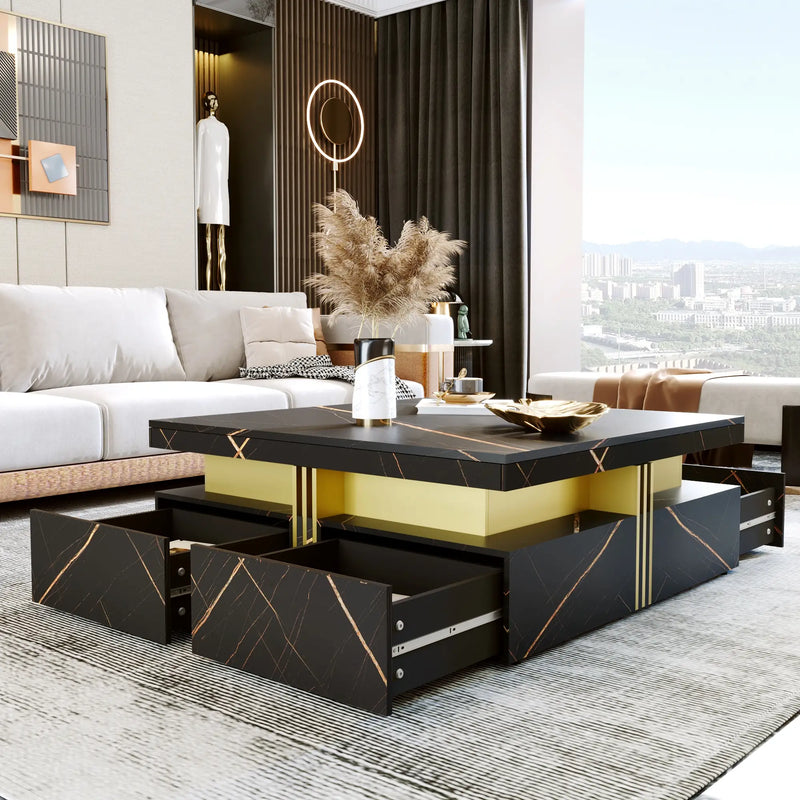 Pending - Aosom Modern Square Storage Coffee Table with 4 Drawers - Available in 2 Colours