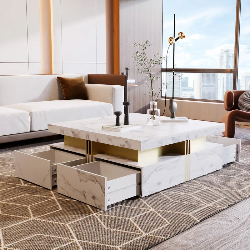 Pending - Aosom Modern Square Storage Coffee Table with 4 Drawers - Available in 2 Colours