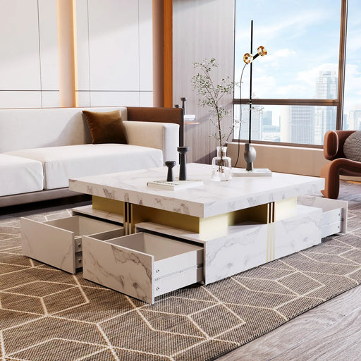 Pending - Aosom Modern Square Storage Coffee Table with 4 Drawers - Available in 2 Colours