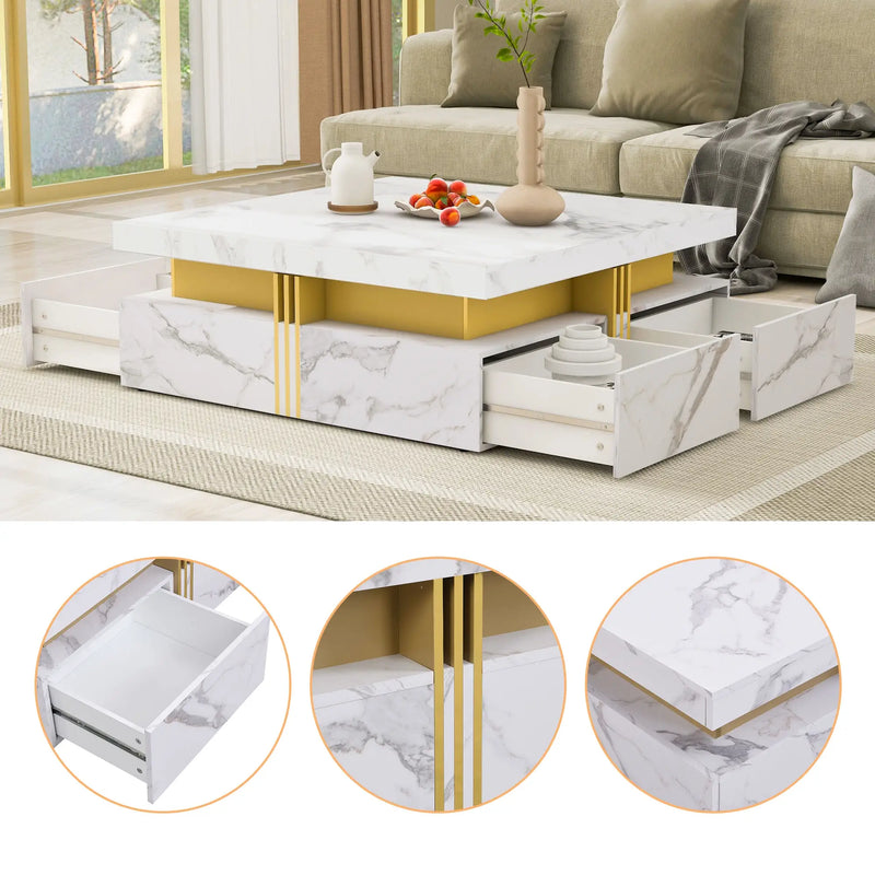 Pending - Aosom Modern Square Storage Coffee Table with 4 Drawers - Available in 2 Colours