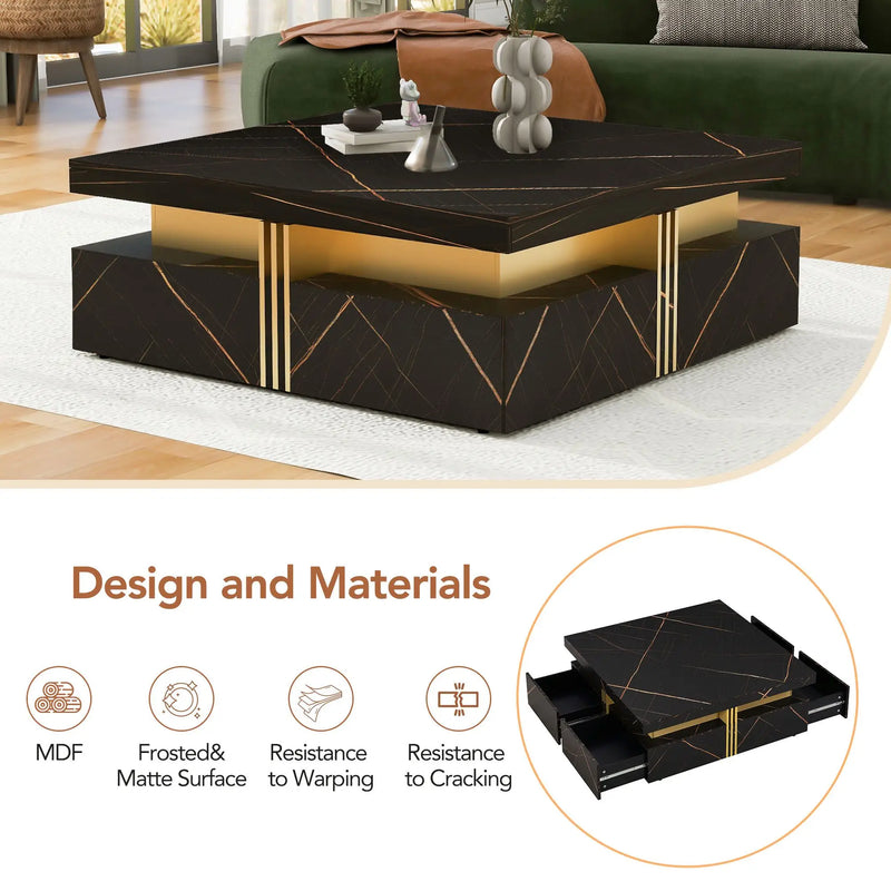 Pending - Aosom Modern Square Storage Coffee Table with 4 Drawers - Available in 2 Colours