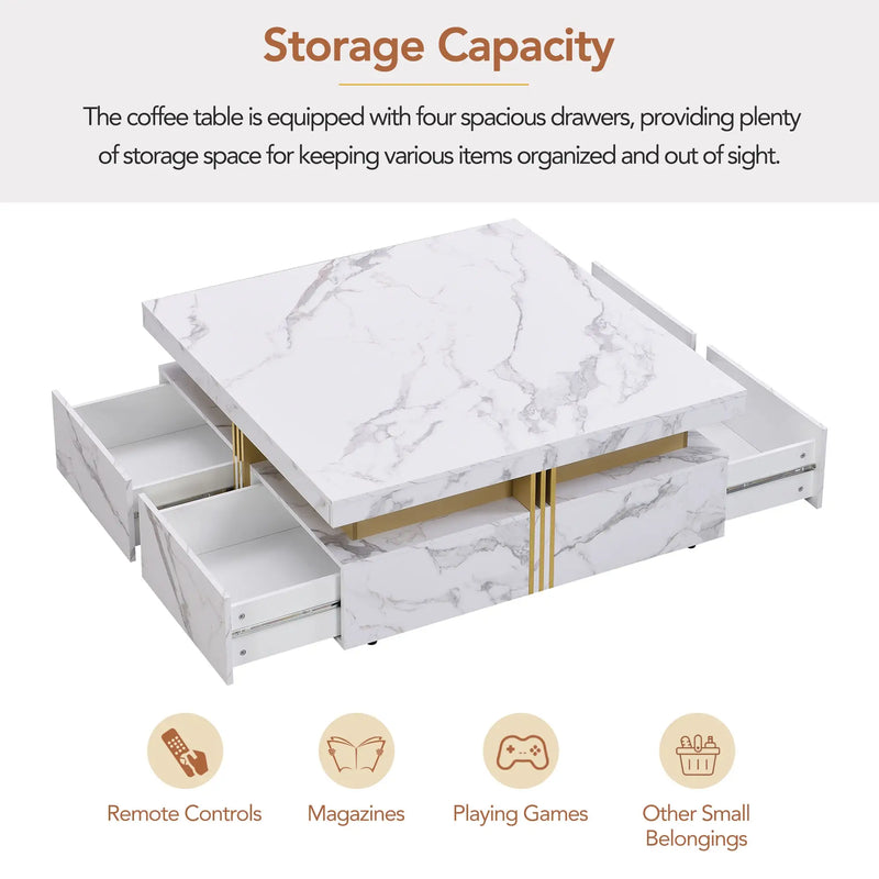 Pending - Aosom Modern Square Storage Coffee Table with 4 Drawers - Available in 2 Colours
