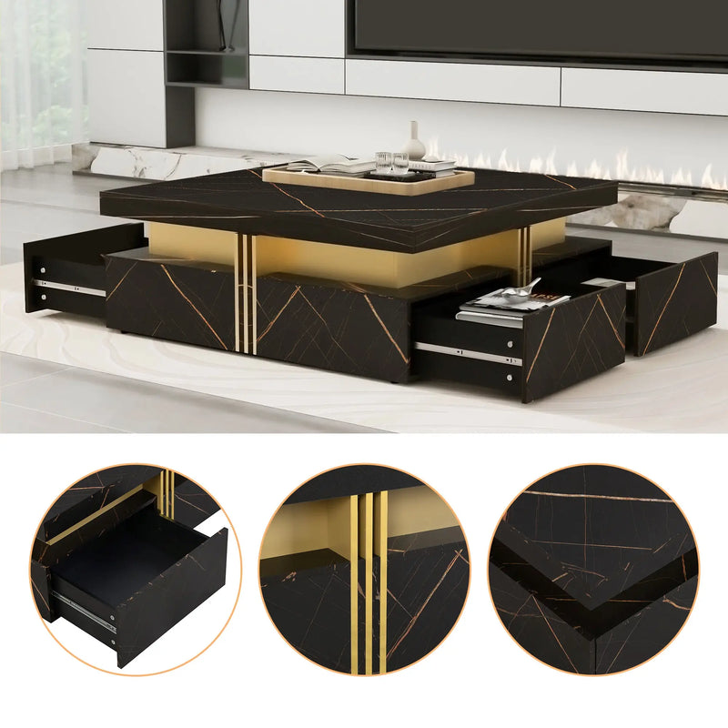 Pending - Aosom Modern Square Storage Coffee Table with 4 Drawers - Available in 2 Colours