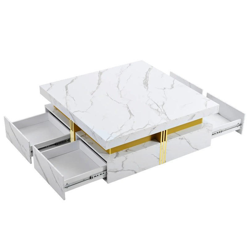 Pending - Aosom Modern Square Storage Coffee Table with 4 Drawers - Available in 2 Colours